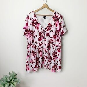 [Torrid] Women's White & Pink Floral Print Short Sleeve Plus Size Top